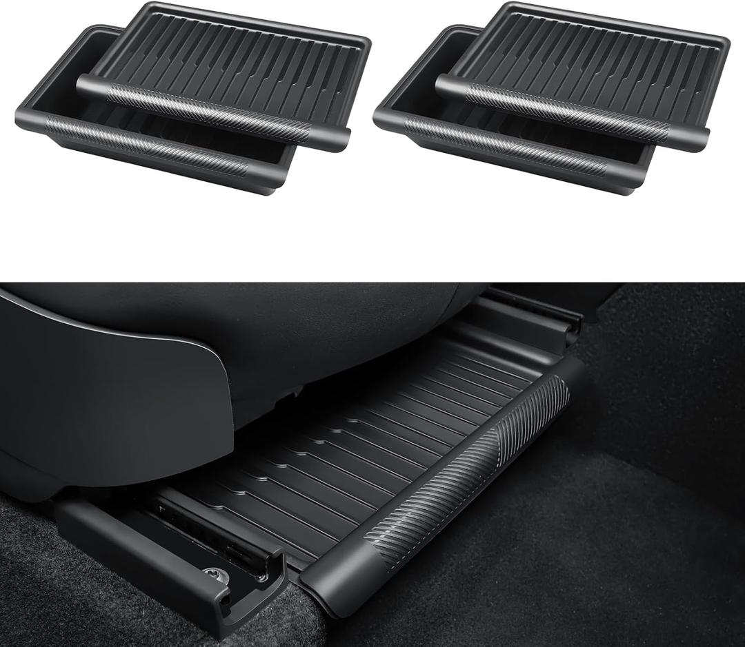 2PCS Under Seat Storage Box for Tesla Model Y 2024, TPE Storage Tray Box with Lid for Model Y 2020-2025 (2025-2026 New Model Y Juniper Can only be installed on rear of front seats (under)