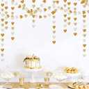 White-Gold Champagne Gold 3D-Heart Garland - 39Ft Christmas Wedding Engagement Hanging Decoration Streamers Banner,Bachelorette Neutral Baby Bridal Shower Valentines Party Decor Ouruola