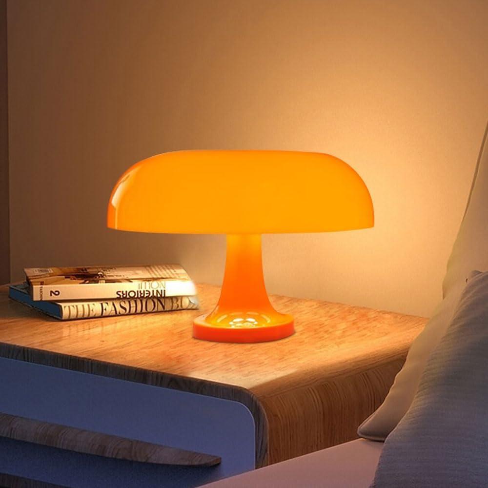 Retro Orange Mushroom Lamp for Bedroom Nightstand Mid Century Modern Table Lamp Decor Aesthetic Lighting Dimmable Mushroom Shaped Donut Bedside Lamp with 3 Lighting Modes, Minimalist Home Decor