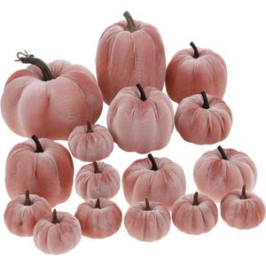 16Pcs Pink Fake Foam Pumpkins Decorating Velvet Fabric Pumpkin Bulk Fall Table Bowl Centerpiece Farmhouse Harvest Decorative Halloween