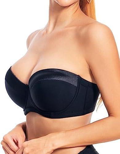 Women's Push up Strapless Bra with Clear Straps for Big Bust, Never Move On Party Band Size 42D