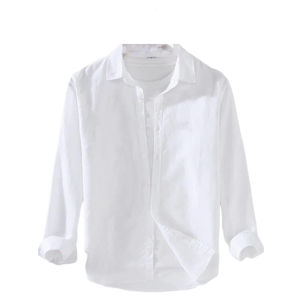 Men's Solid Color Long-Sleeved Cotton and Linen Shirt, Men's Long-Sleeved Button-Down Business Casual Shirt, M