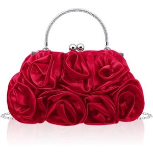 Women Evening Clutch, Small Floral Satin Purse with Detachable Strap for Valentine's Day Wedding Party Prom Gift