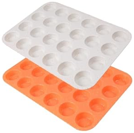 TOSHEX Silicone Muffin Pan 12 Cup Regular Silicone Cupcake Pan [2 Pack] Non-stick Silicone Molds Great for Making Muffin Cakes, Bread, Tart, Brownies (Cream & Orange, 2 Pack 24 Cup Mini)