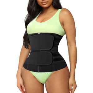 TrainingGirl Women Waist Trainer Cincher Corset Tummy Control Workout Sweat Band Slimmer Belly Belt Weight Loss Sports Girdle (Large, 2 Belt Black)