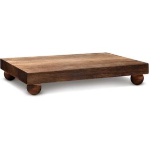 Amyhill Wood Pedestal Stand Kitchen Soap Tray Farmhouse Wooden Riser Stand for Kitchen Bathroom Counter Table Decor Plant Candle Vases Display (Dark Brown, 9 x 6 Inch)