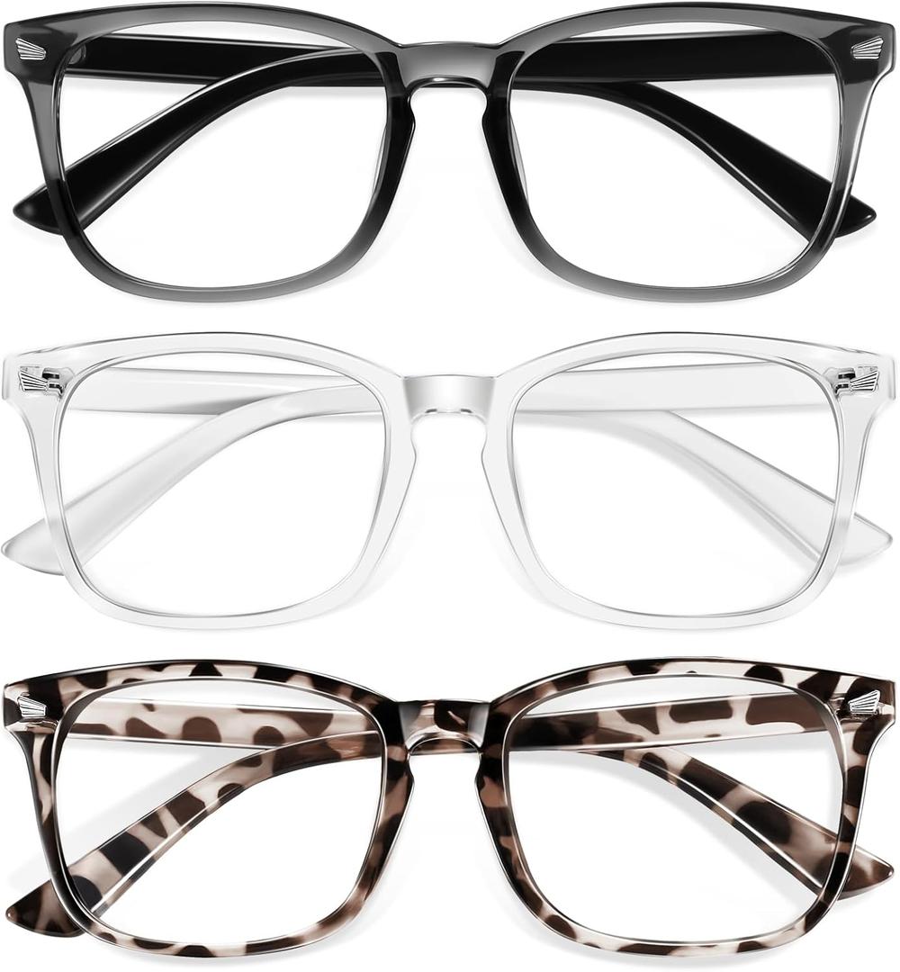 Okany Blue Light Glasses for Kids 3 Pack Blue Light Blocking Glasses for Girls Boys Computer Gaming Screen Glasses (Grey Black+transparent+leopard)