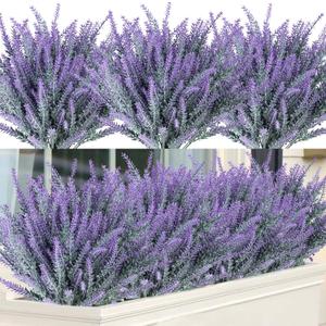 Ouddy Decor 12 Bundles Artificial Lavender Fake Flowers Faux Plastic Plants for Home Wedding Kitchen Garden Patio Window Box Office Table Centerpieces Indoor Outdoor Decor, Gray Purple