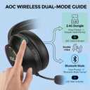 AOC Wireless Gaming Headset for PS5, PS4, PC - Bluetooth 6.0, 2.4GHz, Detachable Noise Cancelling Mic, Over-Ear RGB Lighting Gaming Headphone for Xbox, Switch, Black ACG2532