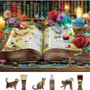 Books Jigsaw Puzzles 500 Pieces, Vintage Magic Flowers Library Puzzle for Adults Challenging for Game Nights Family Fun Decoration, Finished Size 23 x 15 inch