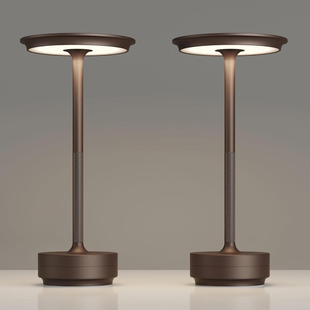 2 Pack Rechargeable Table Lamps Cordless, Portable 5000mAh Outdoor Table Light, 3 Color Stepless Dimming LED Table Lamp with Memory Function, for Home/Dinner/Patio/Restaurant(Brown)