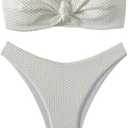 SHENHE Women's Strapless Tie Front 2 Piece Swimsuits Sexy Thong Bandeau Bikini Set (Large, Beige)