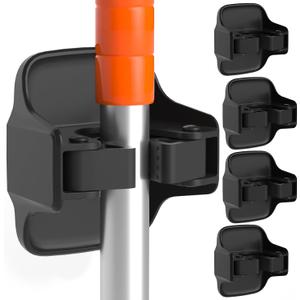 reliahom 5 Pack Broom Holder Wall Mount Mop Grippers No Drilling Self Adhesive Anti-Slip Mop Handle Hanger Dustpan and Broom Organizer Garage Storage Racks-Black