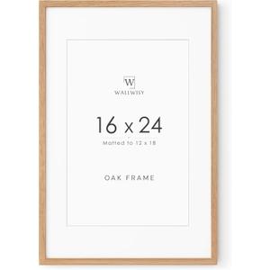 16x24 Frame, Solid Oak Wood 16x24 Poster Frame with Mat to 12x18, 24x16 Picture Frames for Wall, Natural Oak 16 x 24 Frame, Set of 1 16x24 Frame, Solid Oak Wood 16x24 Poster Frame with Mat to 12x18, 24x16 Picture Frames for Wall, Natural Oak 16 x 24 Frame, Set of 1