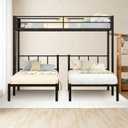 Metal Triple Bunk Bed, Detachable Triple Bunkbed for 3 with Guardrails & Ladder, Twin Over Twin & Twin Bunk Bed Can Be Separated into 3 Twin Beds for Teens, Adults, No Box Spring Needed, Easy Assembly