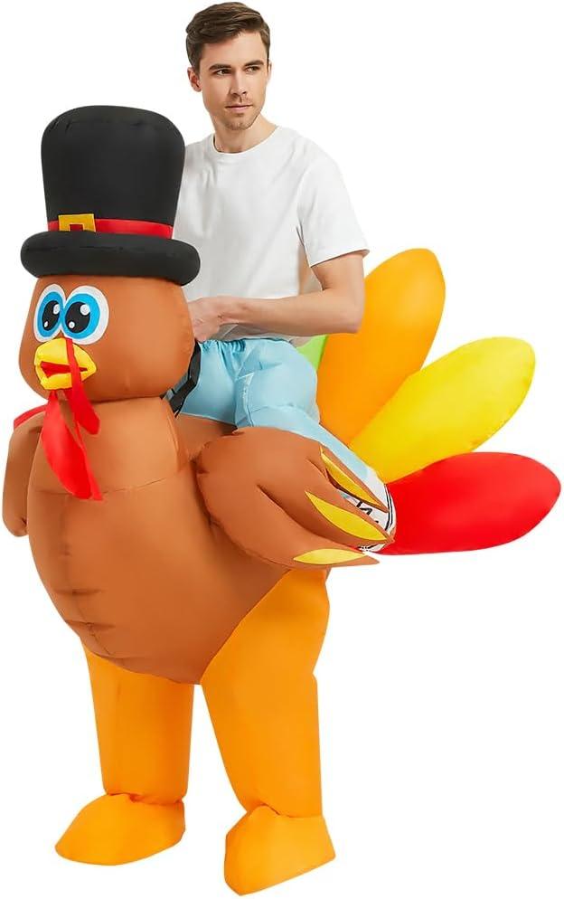KOOY Thanksgiving Inflatable Turkey Costume for Adult, Thanksgiving Party Funny Turkey Suit Blow up Trukey Costumes, Christmas Costume