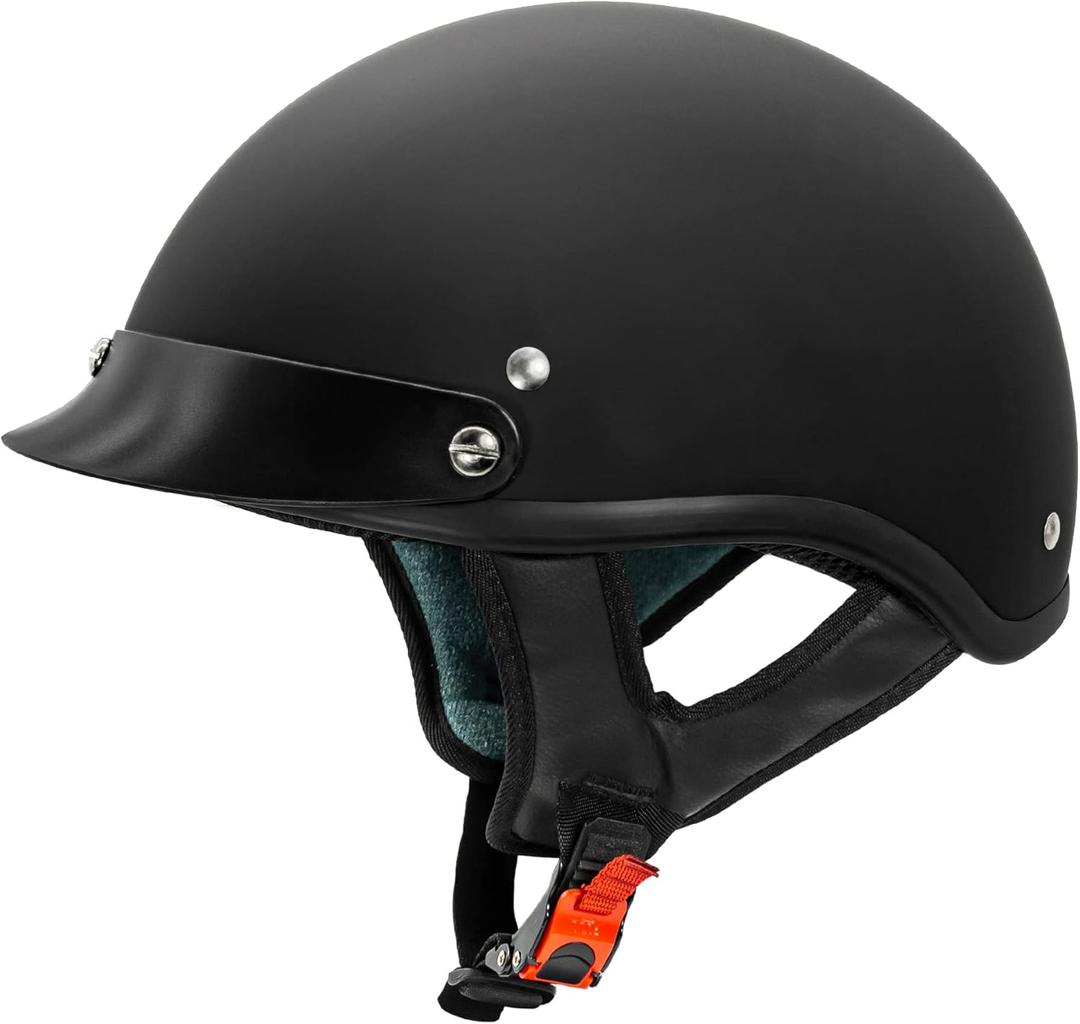 VCAN Cruiser Solid Half Face Motorcycle Helmet (S, Flat Black)