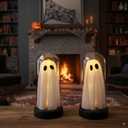 Halloween Decorations Indoor - 2 Pack Light Up Ghost Decor, Glowing Cute Ghost for Home, Tabletop, Mantel, Kitchen Party - Halloween Decor & Holiday Lights (Warm White)