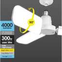 Feit Electric LED Garage Light Bulb, 300W Equivalent, 4000 Lumens, 3CCT, Adjustable Panel, Multi-Directional Garage Light Panels, E26 Base, 25,000-Hour Lifetime, ADJ4000/3CCT/LED