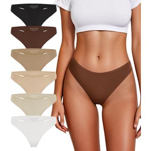 Thongs for Women Breathable Seamless Stretch Underwear Soft Low Waist Ladies T-back Panties 6 Pack (Medium)