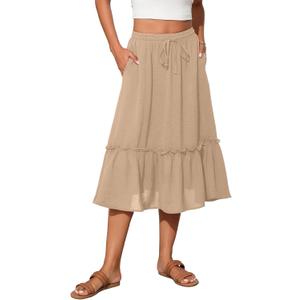 Witsmile High Waist Tiered Skirts for Women Flowy Skirts for Women Long Length with Pockets 2026 Fashion Trendy (Medium, A-21 Light Khaki)