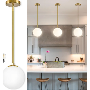 Bagood 6" Globe Pendant Light Gold Mid Century Pendant Light Globe Pendant Lights Kitchen Island Brushed Brass Finished with Milk Glass Lampshade Adjustable Ceiling Light Fixtures for Kitchen