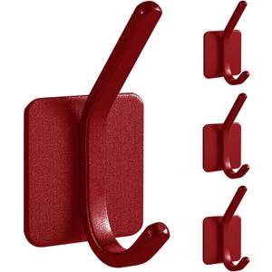 Paoli Heavy Duty Self Adhesive Hooks - Sturdy self Adhesive Hooks for Home, School and Office Easy to fit and Remove,with a Maximum Load Capacity of 30lb (4 PC). (Red)
