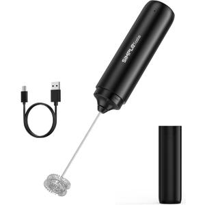 SIMPLETASTE Milk Frother Handheld Electric Foam Maker, Drink Mixer with Stainless Steel Whisk for Cappuccino, Bulletproof Coffee, Latte, Black, without Stand, USB-C Rechargeable