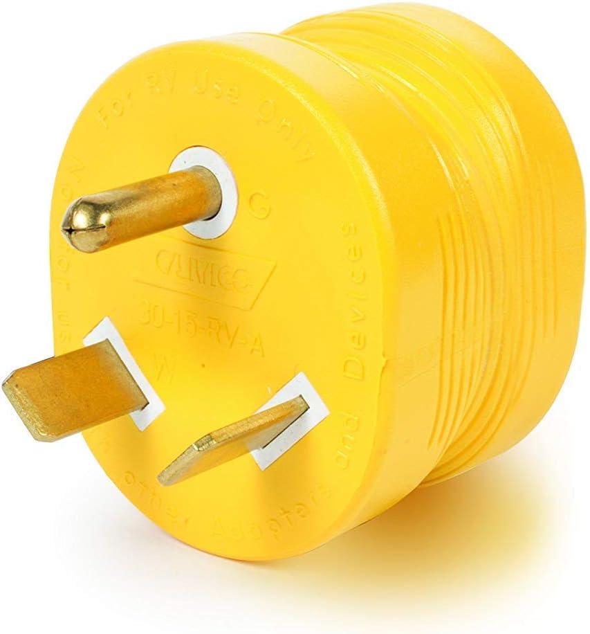 Camco PowerGrip 30AM/15AF Camper/RV Electrical Adapter | Features 30-Amp Male & 15-Amp Female Connections | Designed w/Non-Slip Grooves & Contoured Ends for Easy Removal | Rated for 125V/1875W (55233)