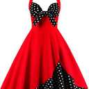 Women Vintage 1950s Rockabilly Swing Dress 50s Pinup Retro Hepburn Style A-Line Halterneck Floral Dresses, L