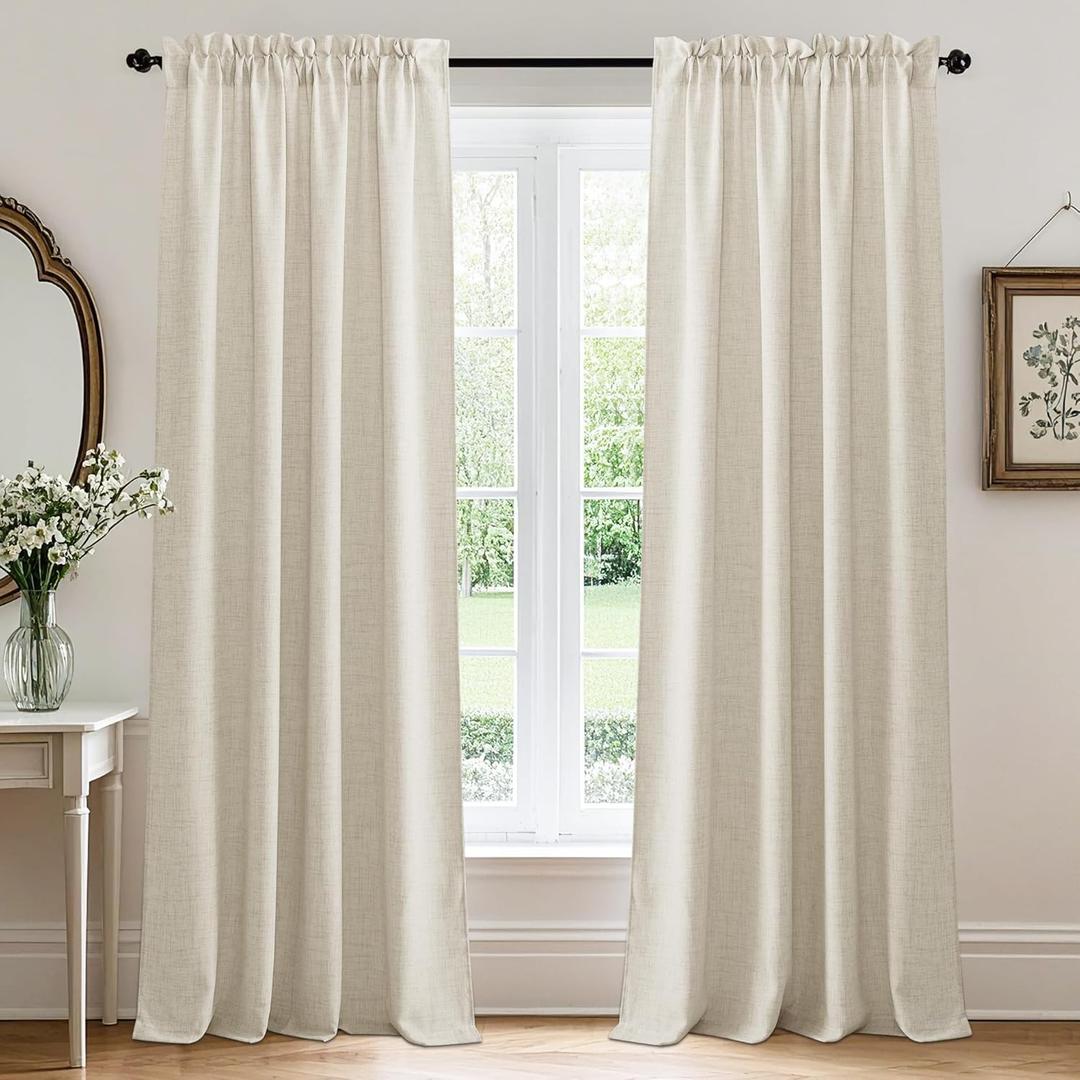 RYB HOME Living Room and Dining Room Curtains and Drapes Linen Sheer, Light Filtering Curtains 95 inches Long, Weave Textured/Rod Pocket, Cream Colored, W 52 x L 95 inches, 2 Panels Set