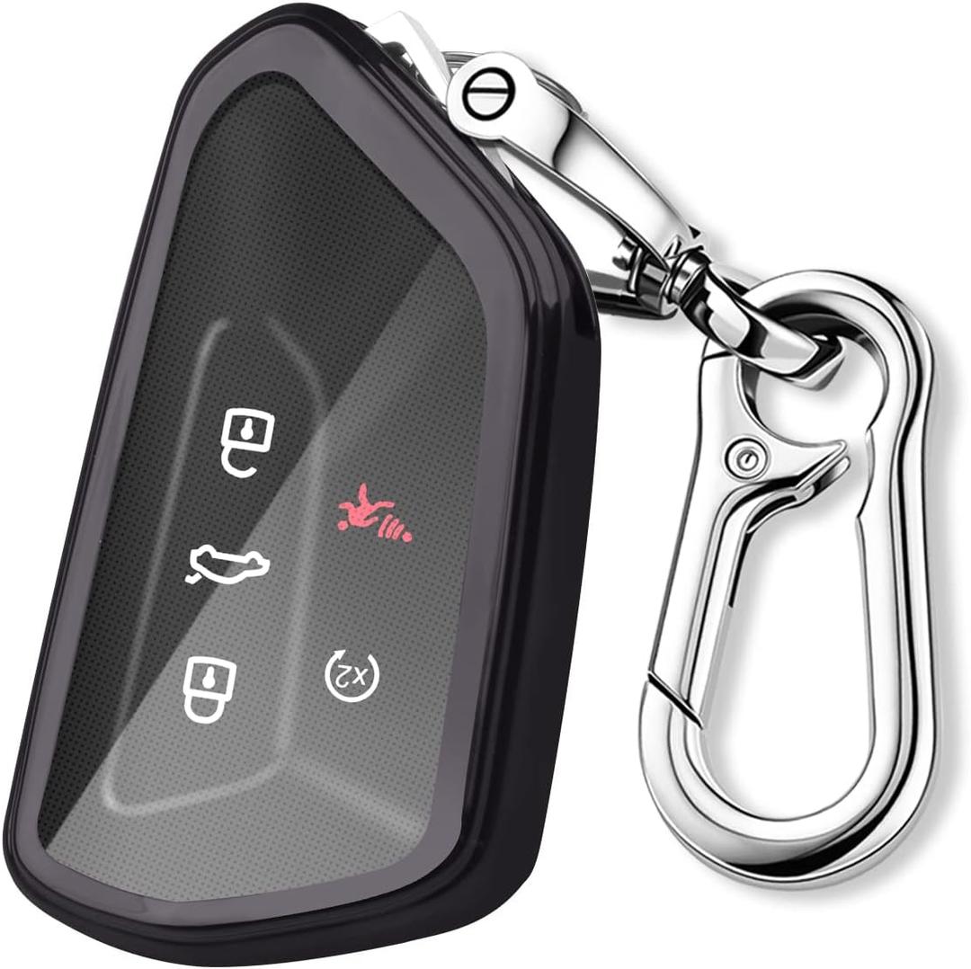 QBUC for Volkswagen Key Fob Cover with Keychain,Car Key Case fit for VW ID.4 ID.3 MK8 Golf GTI Seat Leon MK4 Skoda Octavia(Black)