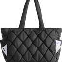 BAGSMART Tote Bag for Women, Quilted Puffer Tote Bag with Compartments, Shoulder Handbag Work Bag with Zipper for Travel (Black)