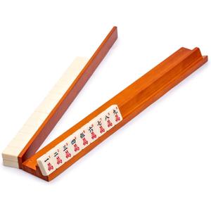 Yellow Mountain Imports 18-Inch Dark Pine Wooden Mahjong Game Racks with Built-in Pushers - Set of 4