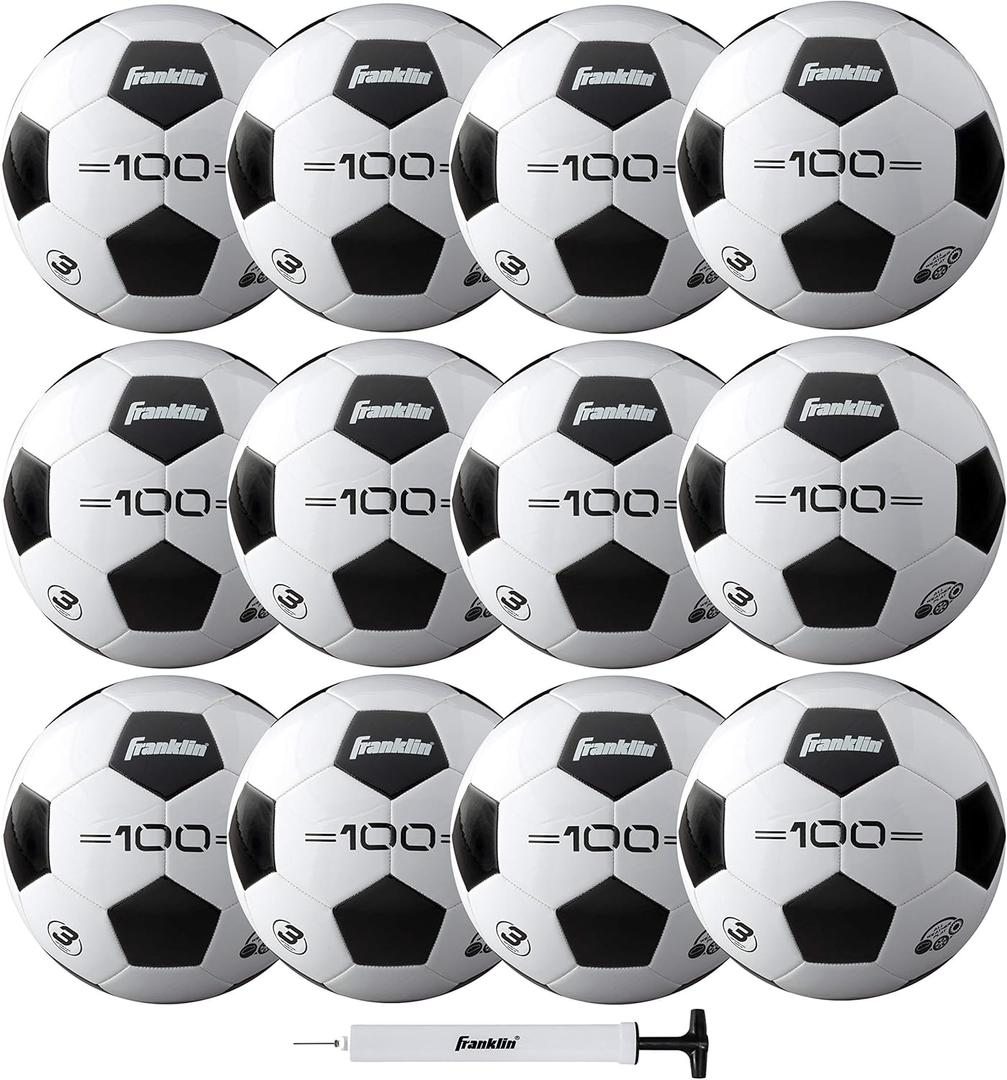 Franklin Sports Size 3 F-100 Youth 12 Pack Bulk Soccer Balls with Pump