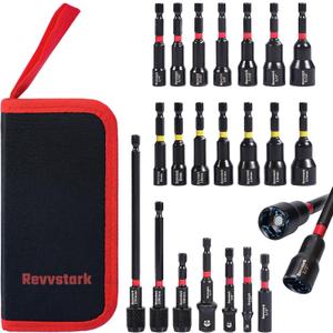 21PCS Magnetic Nut Driver Set for Impact Drill, Driver Bit Set 1/4", Metric & SAE Nut Driver, S2 Alloy Steel, Impact Socket Adapters, Bit Holder, Quick-Release Extensions with Storage Bag