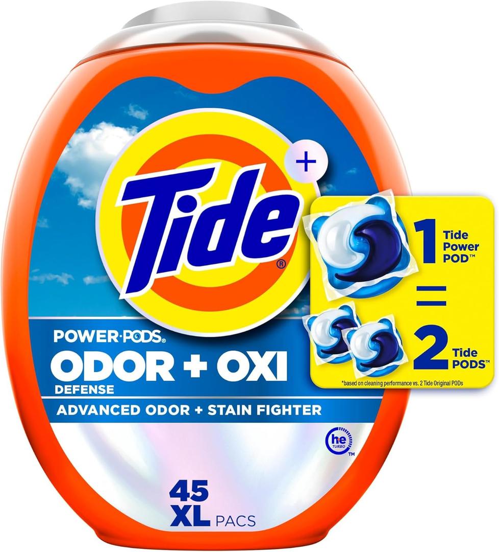 Tide Ultra OXI Power PODS with Odor Eliminators Laundry Detergent Packs, HE Compatible, Works on Visible and Invisible Dirt, 45 Count Packs