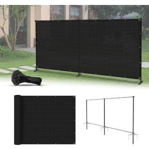 5'x12' Privacy Fence Kit Freestanding Mesh Screen with Iron Poles Temporary Fencing Outdoor Patio Backyard Divider Dog Air Conditioner Trash Fence Black Custom