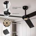 TALOYA 52 inch Modern Ceiling Fan with Lights,Remote Control,3 Metal Blades,Black Finish,6-Speed,Dimmable, Noiseless Reversible DC Motor,Indoor/Outdoor Ceiling Fan for Living Room Bedroom patio