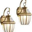 Brass Outdoor Wall Light Fixtures, 12.6" Exterior Wall Sconce with Clear Glass Shade, Waterproof Anti-Rust Porch Lights for Front Door, Garage & Entryway, E26 Base, 2-Pack