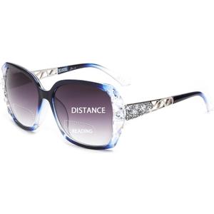 JM Bifocal Reading Sunglasses for Women Fashion Oversized Square Sun Readers Outdoor Reading Glasses UV400 Protection Clear Blue +3.5