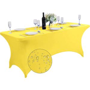 SuperO Waterproof Spandex Table Cover for 6FT Table Universal Fitted Stretch Tablecloth for Party, Banquet, Wedding and Events-Yellow