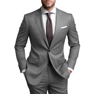 SHUZHXLZANGY Mens Suits Regular Fit 2 Piece Suit for Men Wedding Prom Business Formal Suit (Large, Grey)