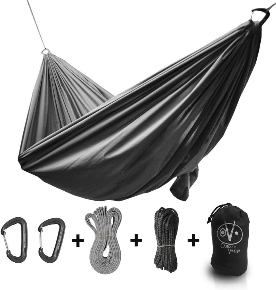 Outdoor Vitals Ultralight Hammock Under 1 lb with Suspension Included, Whoopie Sling Suspension, Tree Straps and Carry Bag (Single Plus, Charcoal)