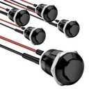 5 Pcs Black Momentary Push Button Switch with Stainless Steel and Aluminum Alloys Witch, IP66 Protection, IK09 Vandal Resistance Design,2A 12V/24V/125V/250V AC, 100K Cycles, Pre-Wired Cables