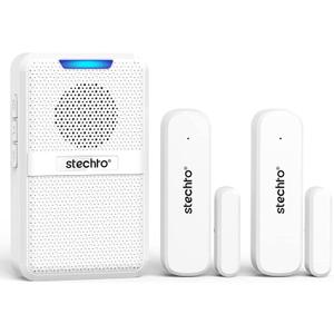 Door Chime, Wireless 600Ft Range 5 Levels Adjustable Volume Magnetic Door Open Contact Sensor with 62 Chimes Mute Mode Door Bell Plugin Receiver for Home/Office/Store White (1 Receiver + 2 Sensors)