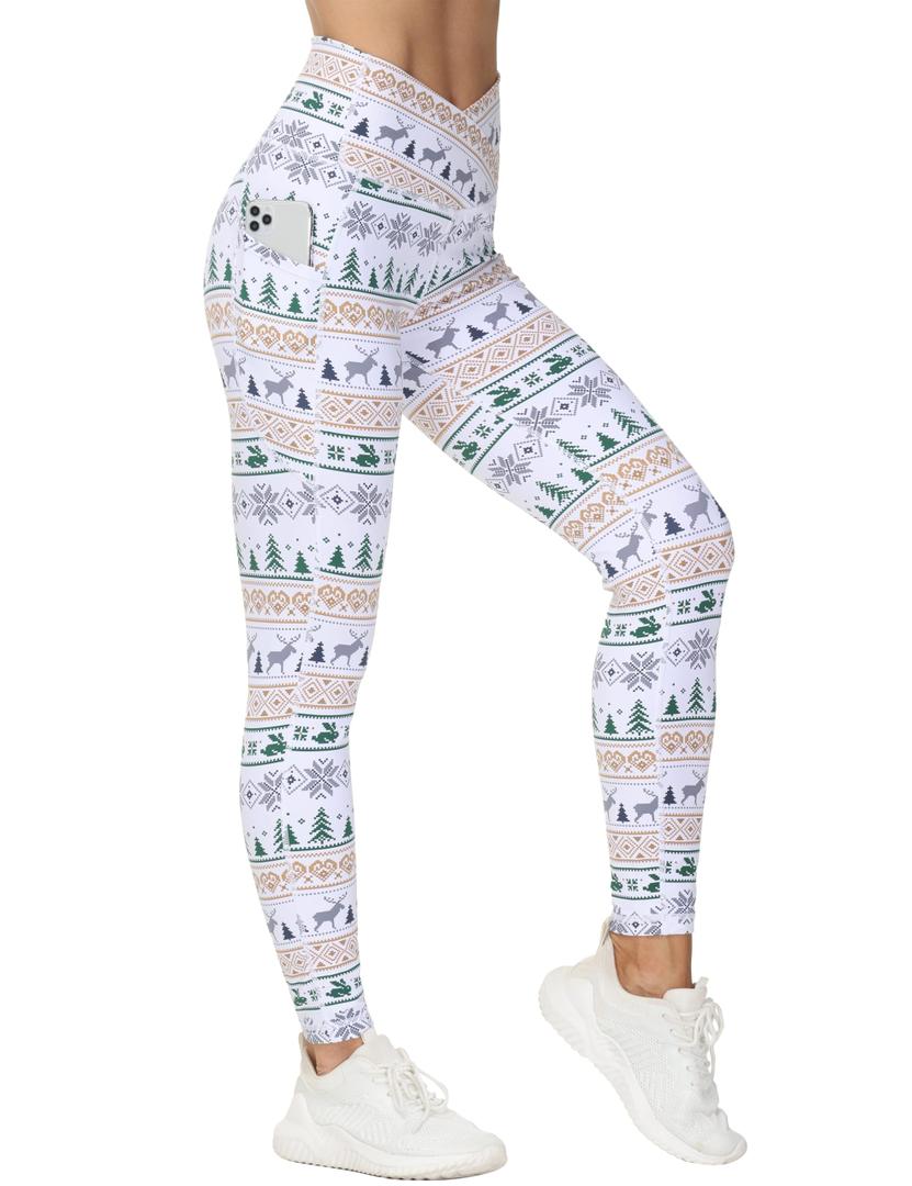 THE GYM PEOPLE Women's Cross Waist Workout Leggings Yoga Pants with Pockets