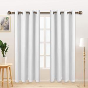 LORDTEX Linen Look Textured Blackout Curtains with Thermal Insulated Liner - Heavy Thick Grommet Window Drapes for Bedroom, 50 x 95 Inches, White, Set of 2 Panels