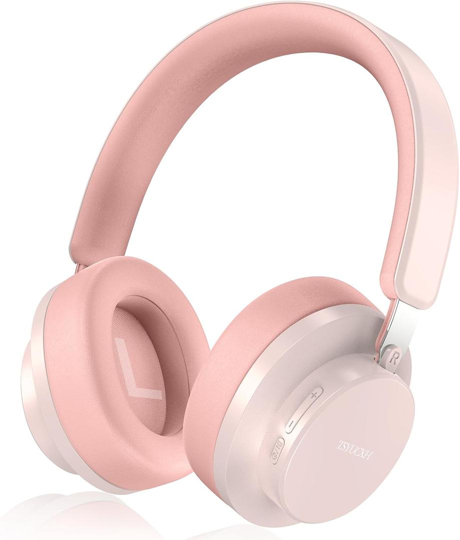 Over Ear Headphones Wireless Bluetooth, Noise Cancelling Headphones Bluetooth with Microphone, Cancelling Wireless Headphones Over Ear, 65h Playtime, Clear Calls, Comfort Fit For Travel (Pink)