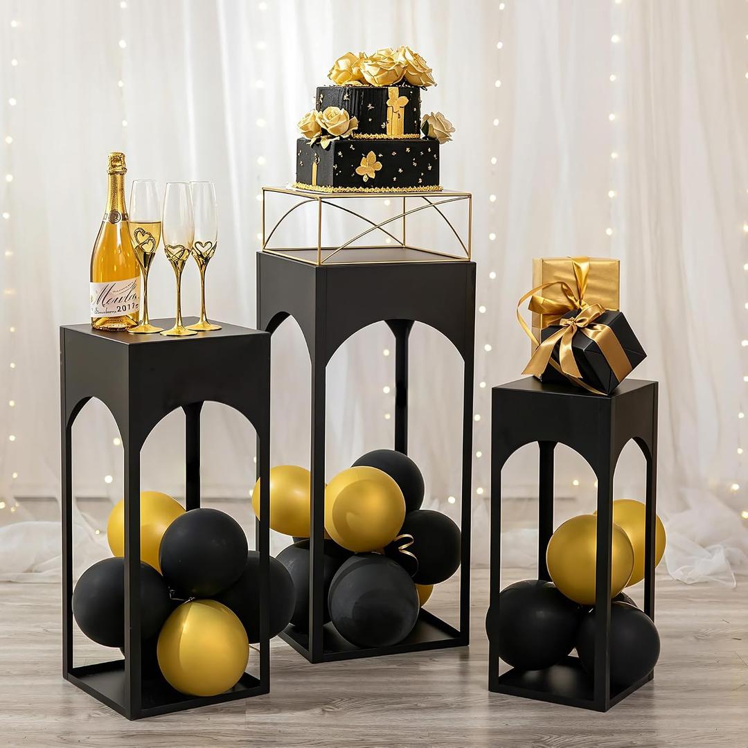 NUPTIO Black Pedestal Stand for Party, Heavy Duty, 29.5"/25.6"/21.7" Tall